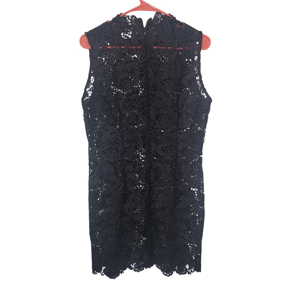 Spiegel Large Lace Sheath Dress Black High Neck Sleeveless Scalloped‎ Hem